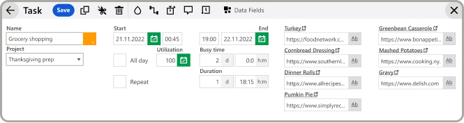 Add custom data fields to your resource planning software so you'll know who needs to do what at Thanksgiving.