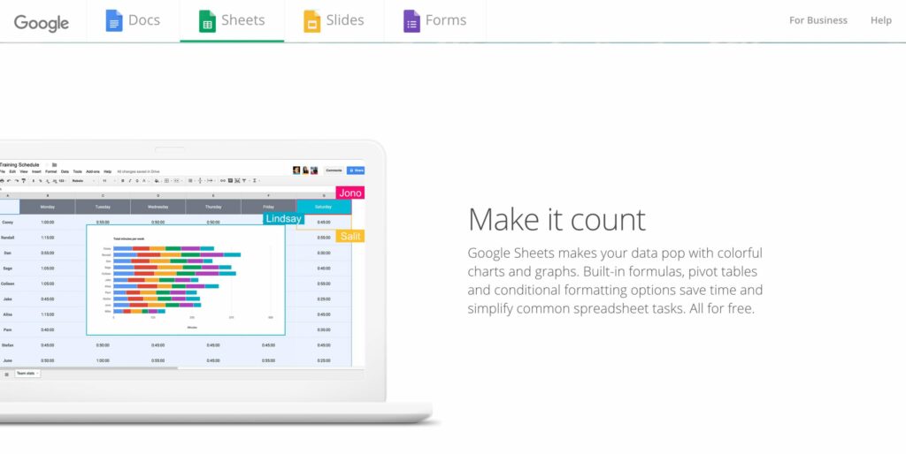 Google sheets is a simple collaborative alternative to Excel's spreadsheets