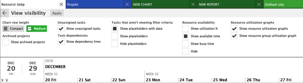 Ganttic visibility settings for more options to see your data