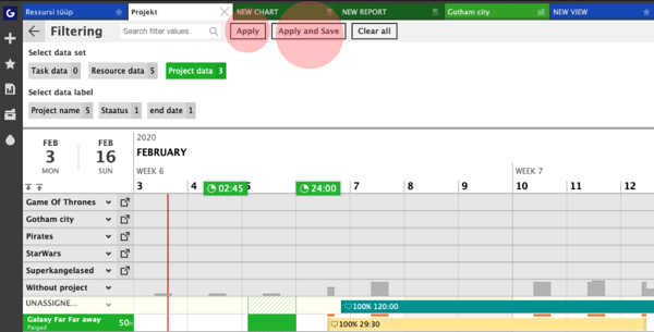 Ganttic view save & save and apply options to encourage you to use more views