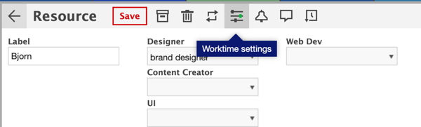 Resource worktime settings can be found by clicking on the individual resource.