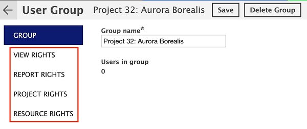 Give rights to your user groups based on Views, Reports, Projects, and Resources