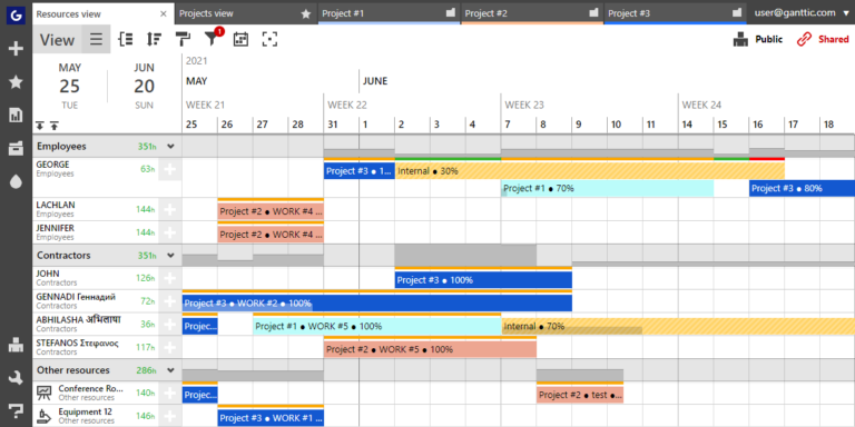 A Gantt chart created in Ganttic, online Gantt chart software