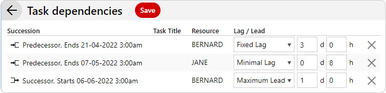 Define the lead and lag time for your task dependencies. 