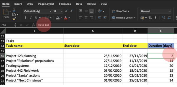 Calculating Task Duration In Excel.