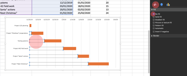 Removing part of stacked bar coloring to have the Gantt Chart look.