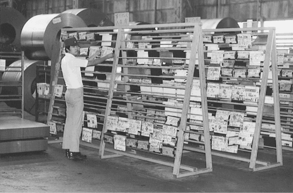 The original Kanban boards used at Toyota. Here a literal board and physical notecards were moved around accordingly. 