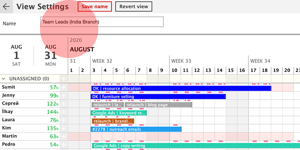 Name your new Ganttic view, here ours is called Team Leads (India Branch)
