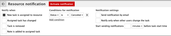 Notification conditions in Ganttic