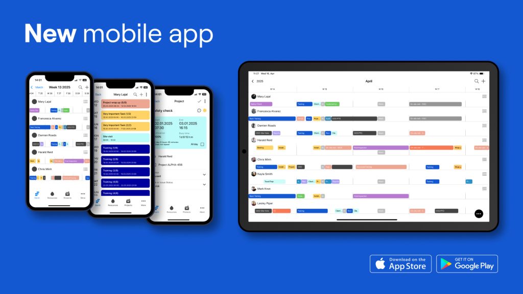 Preview of the new Ganttic Planner Mobile App shown on phones and tablet, highlighting planning features for remote and hybrid work, 2026