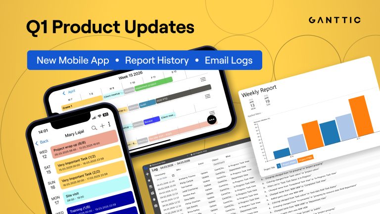 Q1 updates and product news from Ganttic: new mobile app, history log on the web app
