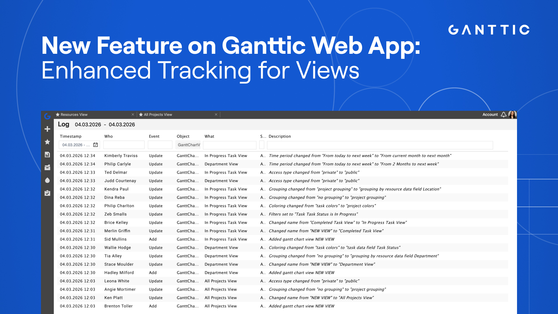 New feature on Ganttic web app - enhanced tracking for the Views function