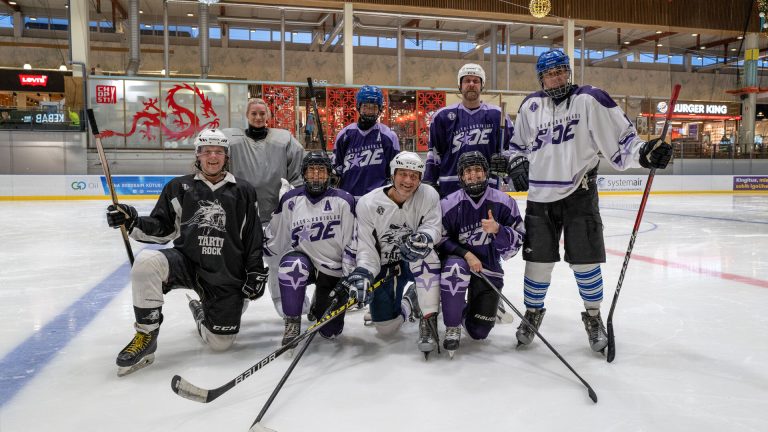 The Ganttic team playing hockey in a team event, in Tallinn Estonia